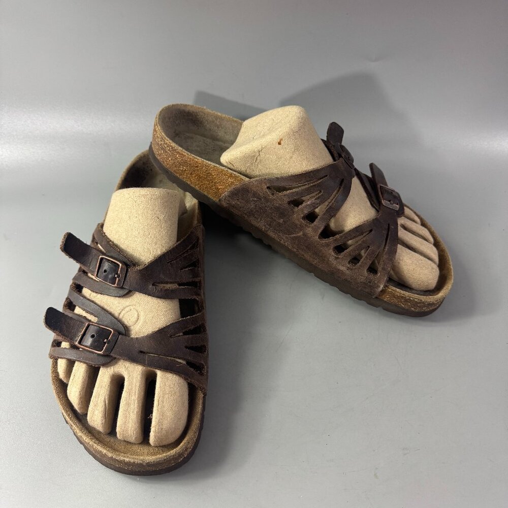 Birkenstock Betula Granada Fussbett Slip On Sandal Brown Leather Size 40
